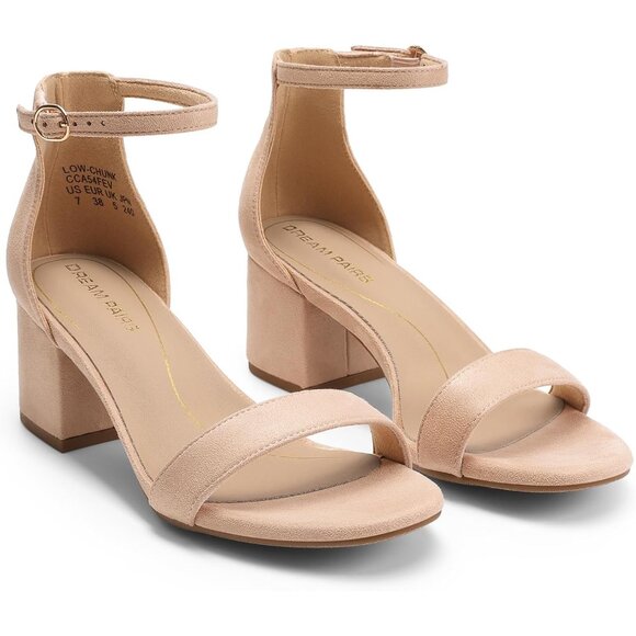 Dream Pairs Women's Nude-suede Chunky Block Heel Ankle Strap Sandals Shoes - Picture 3 of 7